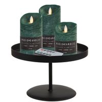 LED kaarsen/stompkaarsen - 3x st - emerald groen - met zwart rond kaarsenbord 22 cm