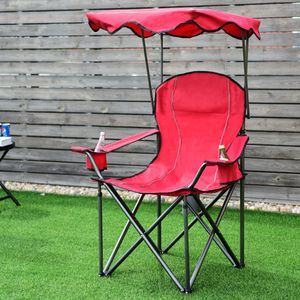 Opvouwbare Visstoel met Bekerhouder voor Patio Strand Camping 96,5 x 67,5 x 130 cm Rood