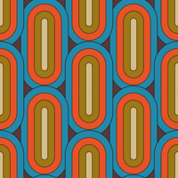 Retro afgerond blauw rood behang woonkamer
