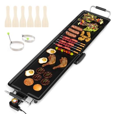 Teppanyaki Grill 1800W Elektrische Grillplaat Antiaanbak Tafelgrill met Instelbare Temperatuur Thermostaat en Vetopvangbak 90cm