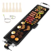 Teppanyaki Grill 1800W Elektrische Grillplaat Antiaanbak Tafelgrill met Instelbare Temperatuur Thermostaat en Vetopvangbak 90cm