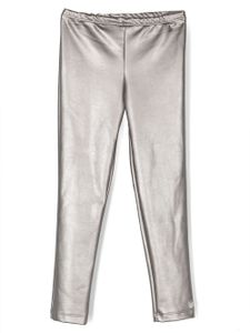 Monnalisa pantalon en cuir artificiel à plaque logo - Gris