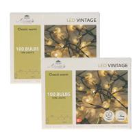 Kerstverlichting lichtsnoer - 2x - 100 led lampjes - warm wit - 10 m - warm wit - vintage look