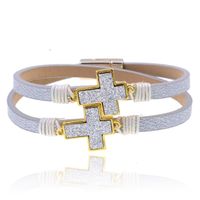 Grijze leren wrap armband voor dames met grijze kruisen