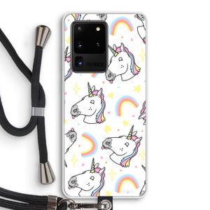 Rainbow Unicorn: Samsung Galaxy S20 Ultra Transparant Hoesje met koord