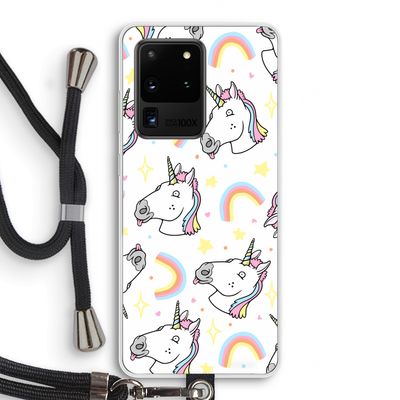 Rainbow Unicorn: Samsung Galaxy S20 Ultra Transparant Hoesje met koord