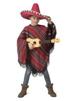 Mexicaanse Poncho Rood/Zwart Miguel Kind