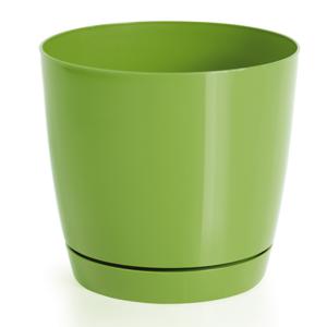 Plantenpot/bloempot met opvangschaal - kunststof - lime groen - D21 x H19 cm - binnen/buiten