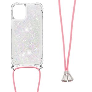 Lunso - Backcover hoes met koord - iPhone 13 Mini - Glitter Zilver