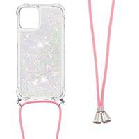 Lunso - Backcover hoes met koord - iPhone 13 Mini - Glitter Zilver