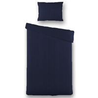 Dekbedovertrek Katoen-Satijn - Satijnstreep - Donkerblauw - Eenpersoons (140x200 Cm) - Blauw Katoen-satijn Katoen - Strepen & Hotel Luxe - Presence - Dekbed-Discounter.nl
