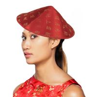 Aziatisch/chinees hoedje - Rood - Gouden tekens/letters - Carnaval verkleed hoedje - volwassenen