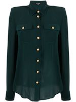 Balmain chemise en soie à épaulettes - Vert - thumbnail