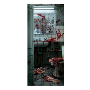 Horror deur scenesetter/deurposter - bloederige badkamer - Halloween thema versiering - 180 x 80 cm