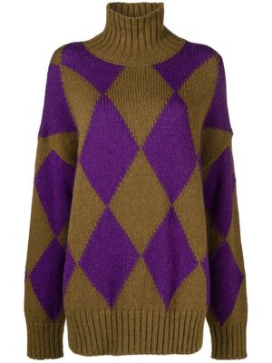 La DoubleJ pull en maille intarsia à motif de losanges - Vert
