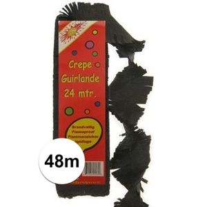 2x Feestartikelen Zwarte crepe slinger 24 meter