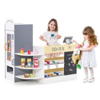 Kinderwinkelwinkel Winkelwinkel van Hout Supermarktset met Kassa POS-Machine Verkoopautomaat en Krijtbord (Wit)
