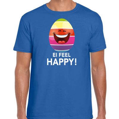 Vrolijk Paasei ei feel happy t-shirt blauw voor heren - Paas kleding / outfit Vrolijk Paasei ei feel happy t-shirt blauw voor heren - Paas kleding / outfit