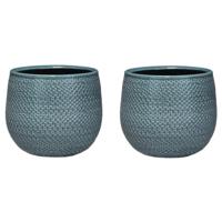 Mica Decorations Bloempot - Set van 3x stuks - midnight blauw - keramiek - 16x14 cm