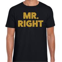 Foute party t-shirt voor heren - mister right - zwart - glitter goud - carnaval/themafeest