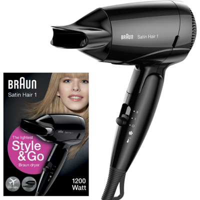 Braun Satin Hair 1 Reisföhn Inklapbaar - HD130 Style & Go - Zwart Braun Satin Hair 1 Reisföhn Inklapbaar - HD130 Style & Go - Zwart