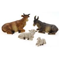 Kerststal dieren - beeldjes - 4x stuks - os, ezel, schaap en lammetjeÃ    -