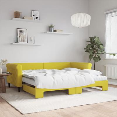 Slaapbank onderschuifbed en matrassen 90x200 cm fluweel geel