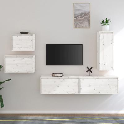 Tv-meubelen 5 st massief grenenhout wit