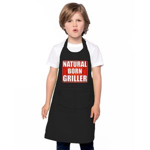 Natural born griller barbecueschort/ keukenschort zwart kindere