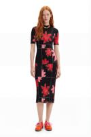 Geribde midi-jurk bloemen - RED - S