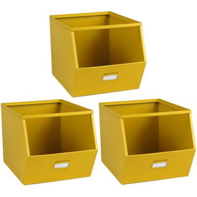 Urban Living Stapelbare opbergmand - 3x - Open Metal Box - 23 x 32 x 21 cm - metaal - geel