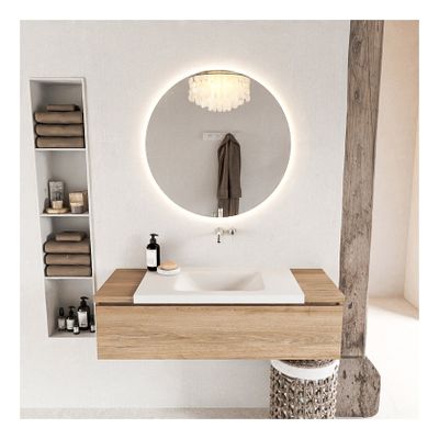 Mondiaz Bukla 120cm badmeubel onderkast kleur washed oak met 1 lade wastafel midden zonder kraangat kleur talc
