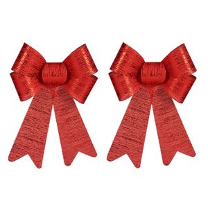 2x stuks kerstboomversieringen ornament strikjes/strikken rood shine 15 x 25 cm