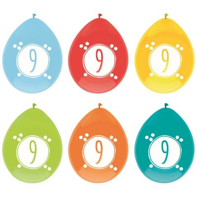 Haza party Ballonnen - 9 jaar - leeftijd verjaardag - 6x stuks - 30 cm - versiering - feestartikele