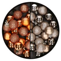 40x stuks kleine kunststof kerstballen koper en champagne 3 cm   - - thumbnail