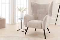Design XL fauteuil AMSTERDAM greige bouclé zwarte metalen poten retro stijl - 44483