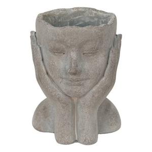 Clayre & Eef Bloempot Hoofd 16x16x22 cm Grijs Steen Handen Bloempot