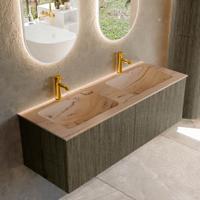 Badmeubel Mondiaz Kurve-Dlux | 130 cm | Meubelkleur Shadow | Wastafelkleur Arena | Solid surface | Wasbak beide zijden spoelbak | 2 kraangaten