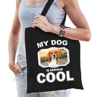 Beagle honden tasje zwart volwassenen en kinderen - my dog serious is cool kado boodschappentasje