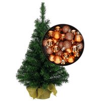 Mini kerstboom/kunst kerstboom H35 cm inclusief kerstballen koper - Kunstkerstboom - thumbnail