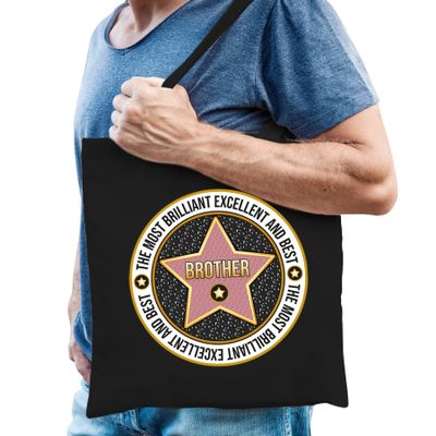Cadeau tas voor brother/broer - zwart - katoen - 42 x 38 cm - bedankje - verjaardag Cadeau tas voor brother/broer - zwart - katoen - 42 x 38 cm - bedankje - verjaardag