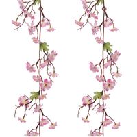 2x stuks kunstbloem/bloesem takken slingers - roze - 187 cm - Kunstplanten
