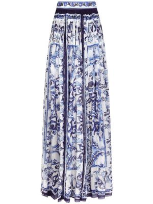 Dolce & Gabbana jupe longue en soie à imprimé Majolica - Bleu