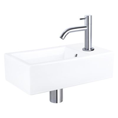 Differnz Force fonteinset - 40x22x11.5cm - Rechthoek - 1 kraangat - Gebogen chromen kraan - Keramiek Wit 38.400.53