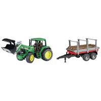 bruder John Deere Tractor 6920 met frontlader + houten aanhanger Kant-en-klaar model Landbouwvoertuig (model)