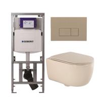 QeramiQ Dely Swirl Toiletset - 36.3x51.7cm - Geberit UP320 Burda inbouwreservoir - slimzitting - bedieningsplaat taupe - rechthoekige knoppen - beige 0701131/SW1102379/SW1000770/SW1026259