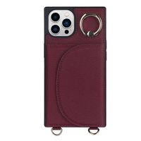 iPhone 12 hoesje - Backcover - Pasjeshouder - Portemonnee - Ringhouder - Koord - Kunstleer - Bordeaux Rood - thumbnail