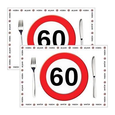 Placemat 60 jaar - 20x stuks - 42 x 30 cm - 90g - papier - verjaardag - jubileum