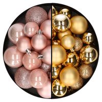 Kerstballen 60x stuks - mix goud/lichtroze - 4-5-6 cm - kunststof - Kerstbal