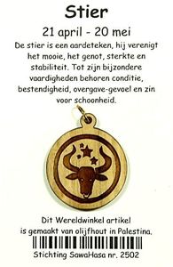 Sterrenbeeld Stier Olijfhout (3 cm)
